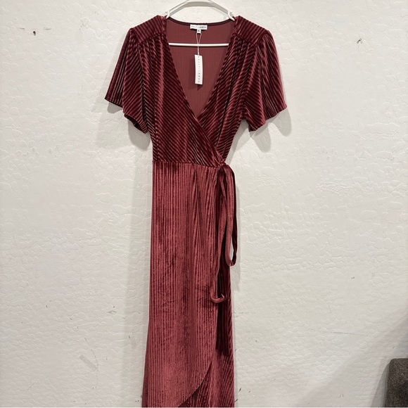 Baltic Born Andi Ribbed Midi Wrap Dress Womens XL Pink-Red Cocktail Party New - Picture 1 of 10